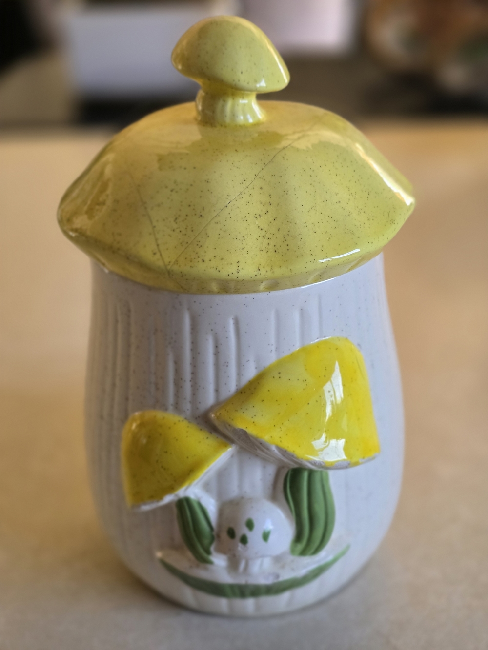 Ceramic Yellow Mushroom Canister - Decorative Home Art
